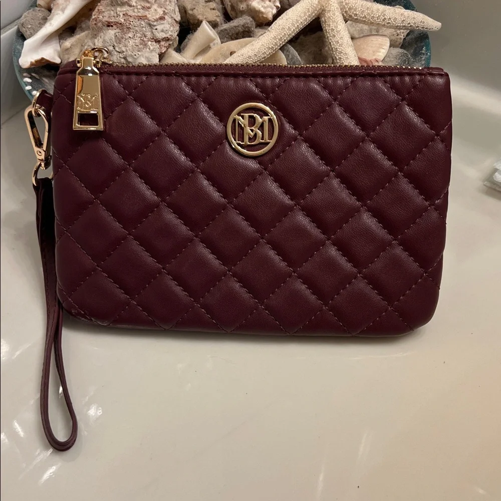 Badgley Mischka Quilted Wristlet Clutch Deep Burgundy